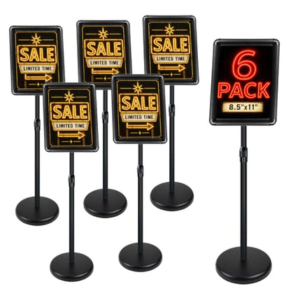 6 Pack Pedestal Sign Holder, 8.5 x 11" Adjustable Floor Standing Sign Stand - color: Black, size: 8.5x11in-6p