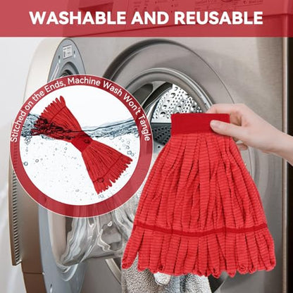Heavy Duty Commercial Mop Head Replacement: 3 Packs 14oz Microfiber Tube Lint Free Industrial Heavy Duty Mop Head for Floor Cleaning - Super Absorbent & Bleach-Safe (Red) - color: Red-3pack