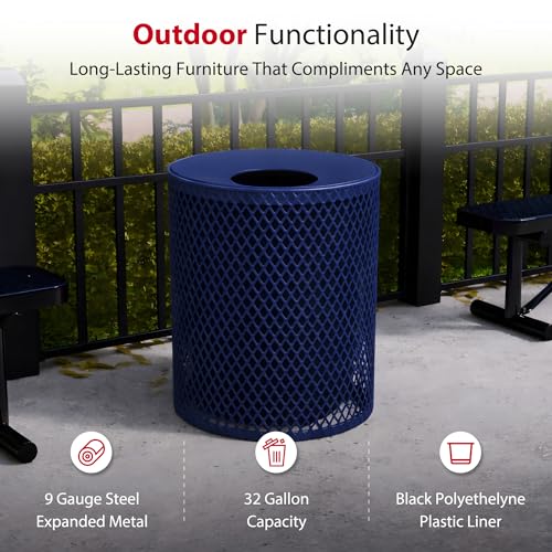 Leisure Craft 32 Gallon Commercial Outdoor Trash Can, Metal, Made in USA - color: Navy
