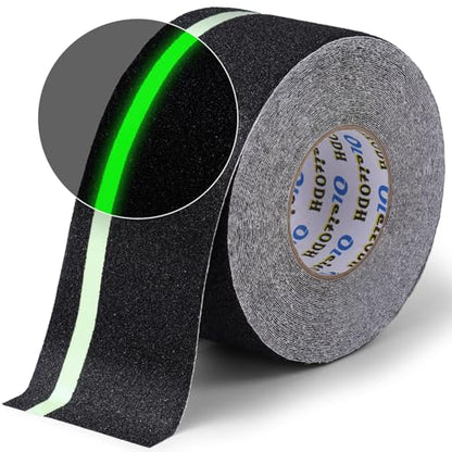 Oleitodh Anti-Slip Traction Tape, 4In x 60Ft, Glow-in-Dark Green Stripe - color: Luminescent, size: 4 in x 60 ft