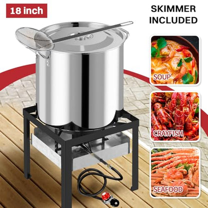 80QT Crawfish Boiler | Stainless Steel Seafood Boil Pot with Basket - size: 80QT+COVER+SKIMMER