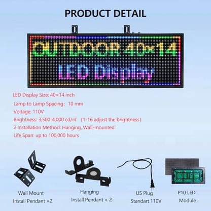 P10 Programmable LED Sign, 40"x14" Scrolling LED Sign for Business, Waterproof LED Display with WIFI & USB Control, 96x32 Pixels SMD Technology Digital Advertising Sign for Shop, Hotel, Store, Restaurant - size: P10 40"x14"