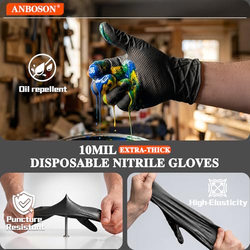 ANBOSON 10 Mil Heavy Duty Mechanic Nitrile Gloves, Black XLarge 1000 Count - color: Black-1000, size: X-Large