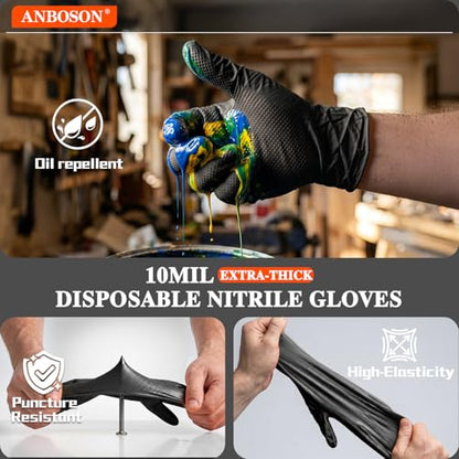 ANBOSON 10 Mil Heavy Duty Mechanic Nitrile Gloves, Black XLarge 1000 Count - color: Black-1000, size: X-Large