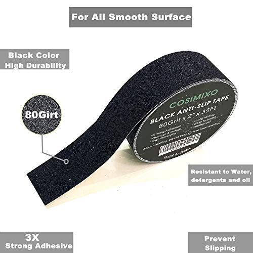 COSIMIXO 2" x 35Ft Heavy Duty Anti Slip Tape,Best 80grit Friction,Grip,Abrasive for Stairs Outdoor/Indoor Waterproof Grip Tape Safety Non Skid Tread Staircases Anti-Slip Traction Tape Black - size: 2" x 35Ft