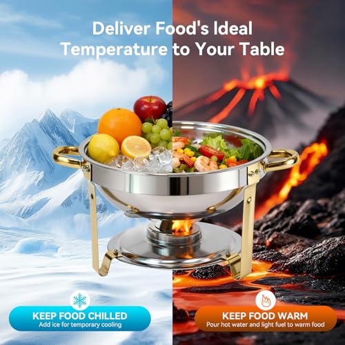 4-Pack Chafing Dish for Buffet Set, 6QT Round 304 Stainless Steel Buffet Food Warmers – Complete Set with Full Accessories for Catering, Wedding Events, Parties & Dinners - color: Silver