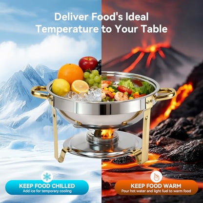 4-Pack Chafing Dish for Buffet Set, 6QT Round 304 Stainless Steel Buffet Food Warmers – Complete Set with Full Accessories for Catering, Wedding Events, Parties & Dinners - color: Silver
