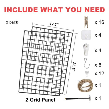 C&AHOME Photo Wall Display Set of 2, Wall Grid Panel, 17.7" x 25.6", Black - color: Black, size: 17.7 x 25.6 (45x65cm)