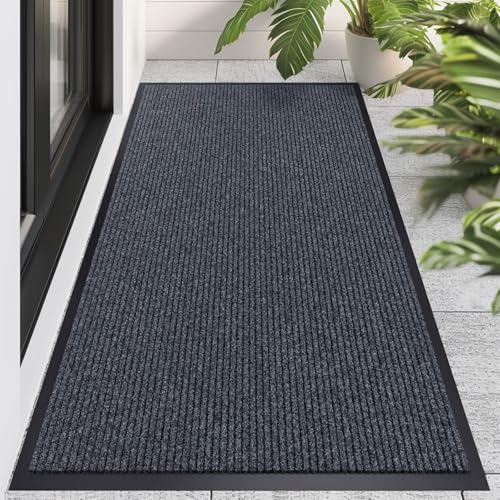 CHICHIC 3'x5' Indoor Outdoor Heavy Duty Door mat, Welcome Front Door Mat for Home Entrance, Super Water Absorbent Large Commercial Floor Mats, Non Slip Rubber Back Entryway Rugs for Garage (Grey) - size: 3'x 5'