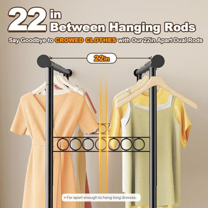 HOKEEPER Clothes Rack Load 650 LBS Collapsible Clothing Rack Double Rod - color: Black