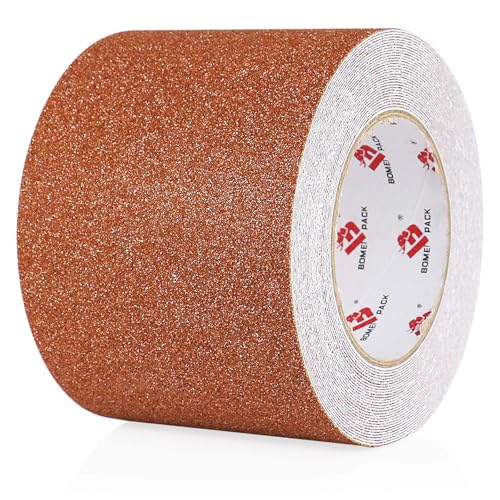 BOMEI PACK Anti Slip Traction Tape,4 Inch x 33 Ft,Heavy Duty Non Slip Tape,Grip Tape for Stairs, Tread Step, Indoor & Outdoor Use,Waterproof Stairs Non Skid Treads (Brown) - color: Brown
