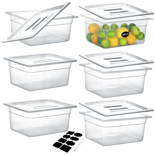 BIEAMA 6 Pack 1/2 Size 6" Deep NSF Polycarbonate Food Pans with Lids - color: 1/2 Size, size: 6" Deep