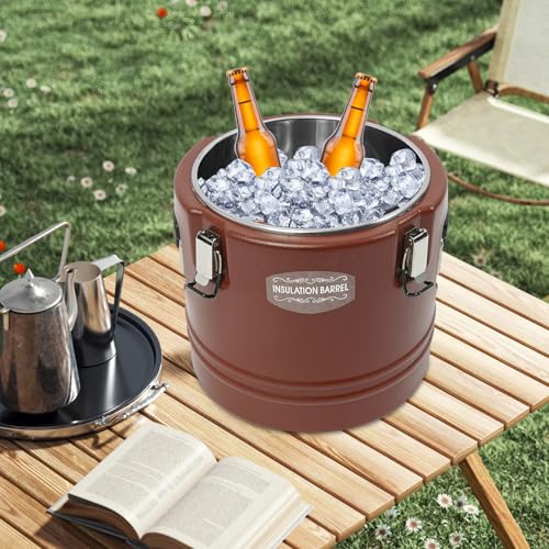 5 Gallon Insulated Soup Container, Commercial Soup Container for Hot or Cold Food Storage with 3 Buckles, Insulated Soup Carrier for Restaurant, Canteen, Home & Party (Brown, 5.28Gal) - color: Brown, size: 5.28Gal
