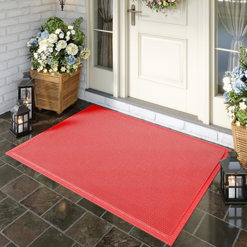 Front Door Mat Outside Entrance Drainage Doormat Red 31"x47" - color: Red, size: 31''x47''