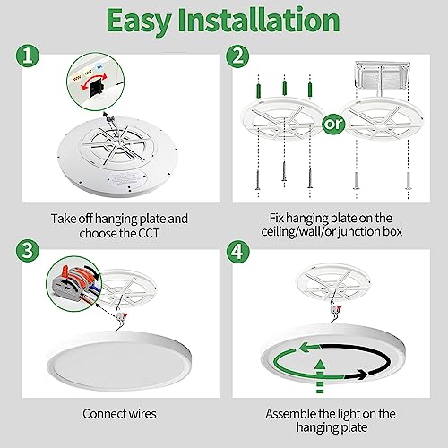 15.8Inch White LED Flush Mount Ceiling Light, 32W, 3480LM, 3CCT Selectable - color: White, size: 15.8" 1PK
