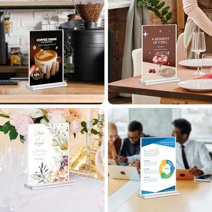 Acrylic Sign Holder 5x7, 11 Pack Clear TableTop Sign Holder-Sided, Plastic Flyer Display Holder with Vertical Base, Clear Flyer Stand Menu Table Display Holders for Restaurants Office Store Show Fair - color: Vertical 11 Pack 5x7