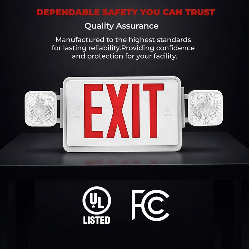 Double Sided LED Emergency EXIT Sign, Remote Capable, Two LED Flood Lights, Backup Battery, US Standard Red Letter, Commercial Grade, 120-277V, FireResistant(UL 94V-0) (1 Pack) - size: 1 Pack