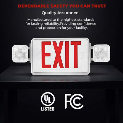 Double Sided LED Emergency EXIT Sign, Remote Capable, Two LED Flood Lights, Backup Battery, US Standard Red Letter, Commercial Grade, 120-277V, FireResistant(UL 94V-0) (1 Pack) - size: 1 Pack