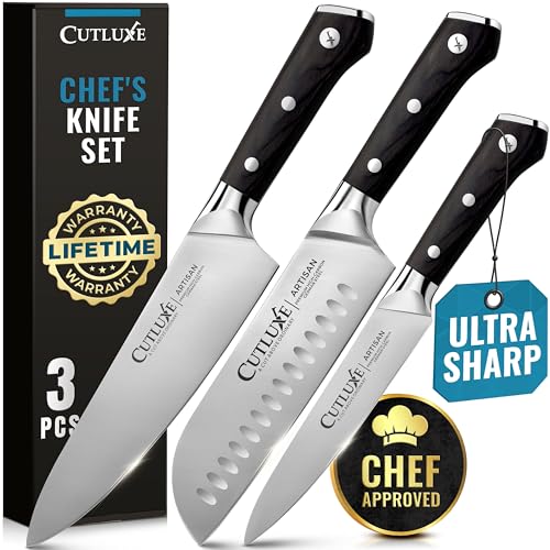 Cutluxe Chef Knife Set, 3-Piece Kitchen Knives – Razor Sharp German Steel - size: 3 Pcs Knife Set
