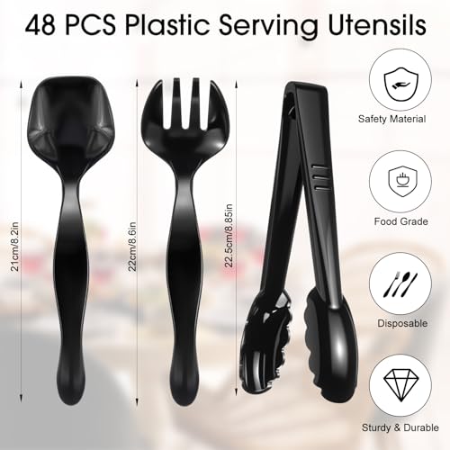 Patelai 48 Pcs Plastic Serving Utensils Disposable Serving Spoon Fork Tong