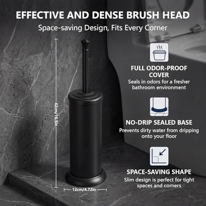 Stainless Steel Toilet Bowl Brush and Holder Set for Bathroom Long Handle - color: Black