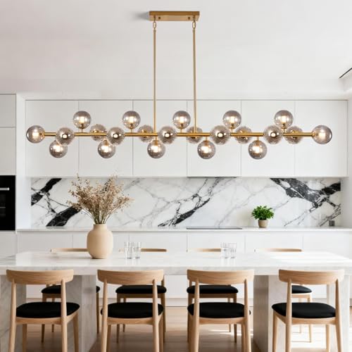 Modern Gold Chandelier Rectangle Pendant Light Sputnik Chandeliers Hanging Light Fixture 16-Light - color: Grey-70in