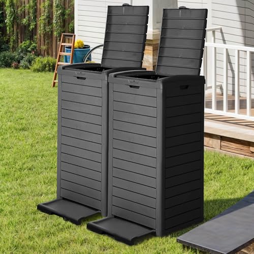 DWVO 2-Pack 38 Gallon Large Outdoor Trash Can w/Lid and Drip Tray, Black - color: Black, size: 38 Gallon X 2 Pack