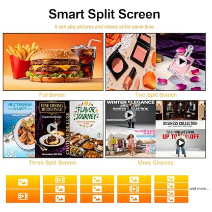 32Inch Wall Mount Digital Signage, 1000nits High Brightness Slim Frameless Advertising Display, Touchscreen Commerical Display LCD Monitor with CMS/U-Disk Plug&Play, Split Screen, 7/24 Timer switch