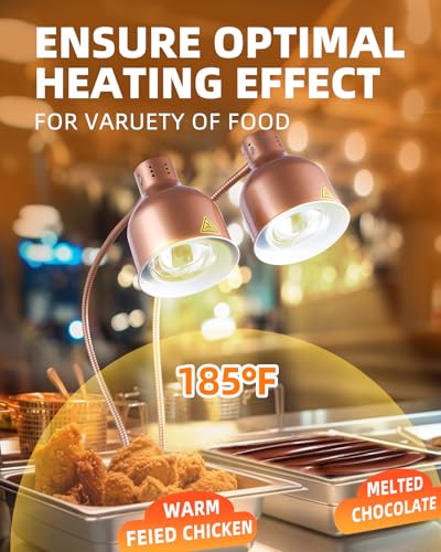 Food Heat Lamp with 3 Bulbs, 500W Rapid and Steady Heating, Matte Copper - color: Painted Copper
