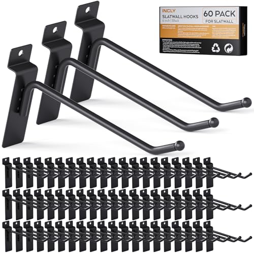 INCLY 60 Pack Slatwall Hooks, 6 Inch Slat Wall Hanging Hook and Hanger - size: 6 Inch
