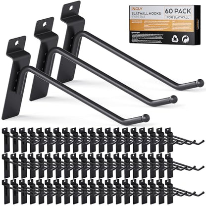 INCLY 60 Pack Slatwall Hooks, 6 Inch Slat Wall Hanging Hook and Hanger - size: 6 Inch