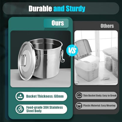 304 Stainless Steel Airtight Canister for Kitchen, 3.2Gal/405oz Flour Container with Lids and Sturdy Locking Clamp, Metal Bucket Food Storage Containers for Rice Flour Coffee Bean Tea - size: 12L