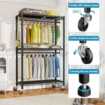 FUTASSI P3 Rolling Clothes Rack, Clothing Racks for Hanging Clothes, Black - color: Black, size: P3