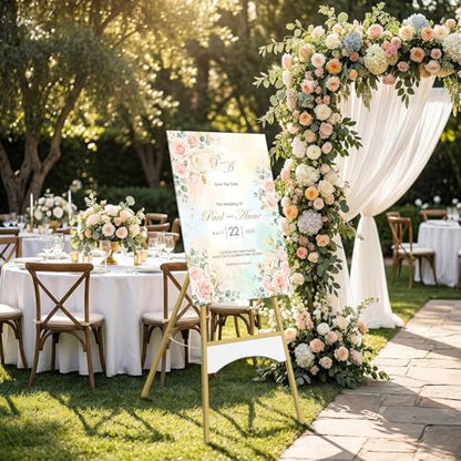 CHOEZON 43" Gold Easel Stand for Sign, Display Easel with 6 Adjustable Height Levels, Metal Art Easel, Poster Stand for Painting, Wedding Welcome Signs Holder, Gold and White TCJ26JW
