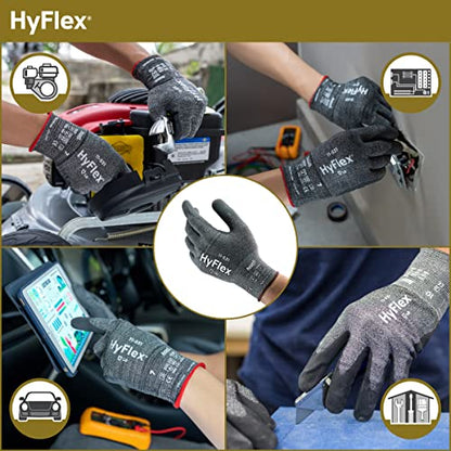 Ansell HYFLEX 11-531 Cut-Resistant Nylon Spandex Industrial Gloves w/Foam Nitrile Palm for Fabrication, Automotive - XXL (11), Grey (12 Pairs) - size: 2X-Large (Pack of 12), style: 12 Pairs
