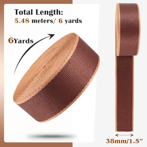 Webbing 1.5 Inch-Dark Brown Striped Webbing Straps for Bags 6 Yards -1.5 "Heavy Polyester-Cotton Webbing 1 1/2 inch Strapping for Purse Backpack Straps - color: Dark Brown-6 Yards