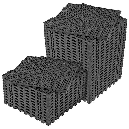 ToLanbbt Modular Interlocking Cushion 36P 11.8" x 11.8" Interlocking Rubber Floor Drain Holes Non-Slip Splicing Drainage Mats for Deck, Shower, Kitchen, Drain Pool, Sauna Bath, Indoor Outdoor (Black) - size: 36 PCS