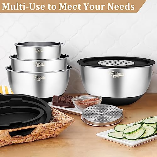 Wildone Mixing Bowls with Airtight Lids, Stainless Steel Nesting Bowls Set - color: Black