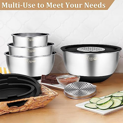 Wildone Mixing Bowls with Airtight Lids, Stainless Steel Nesting Bowls Set - color: Black