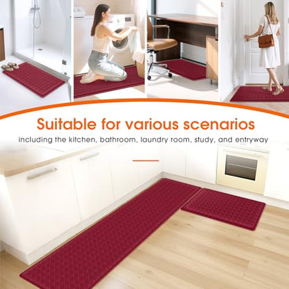 TranquilRelax Kitchen Mats, Cushioned Mats with Extra-Long Runner, Burgundy - color: Burgundy, size: 2-Piece | 30"+71" | Standard
