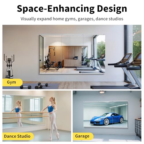 55x30 in Home Gym Mirrors,3-Pack,Frameless,Wall Mounted - size: 55"x30"x3PCS