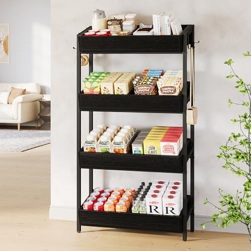 Tribesigns 4-Tier Retail Display Rack Stand, Wooden Snack Candy Rack, Heavy-Duty Wood Metal Concession Stands, Storage Shelf Organizer for Potato Chip (2, Black) - color: Black