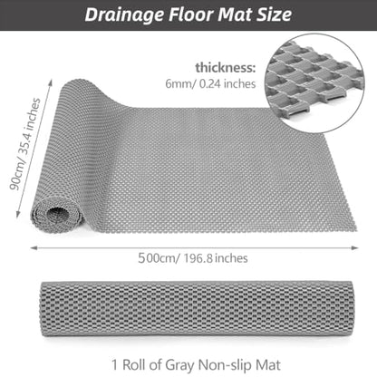 3 x 16.4ft PVC Non Slip Drainage Mat Pool Mats Splash Matting Mesh Hollow Roll Commercial Floor Mat Wet Area Safety Mat for Outdoor Indoor Restaurant Kitchen Bathroom Garage Patio, Grey - size: 3x16.4ft