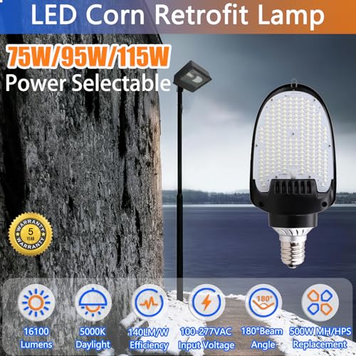 LED Shoebox Corn Retrofit Lamp, 75W/95W/115W Selectable, 5000K 16100LM