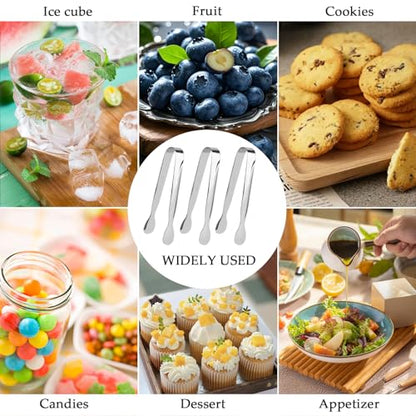 6 Pack 4.3 inch Mini Sugar Tongs, Stainless Steel Small Serving Tongs, Tiny Kitchen Tongs for Appetizers, Desserts, Tea Party and Coffee Bar