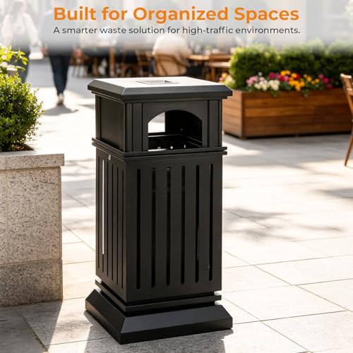 BEAMNOVA Commercial Outdoor Trash Can with Lid, Black, 15.8 * 35.5 in - color: Black, size: 15.8*15.8*35.5 in
