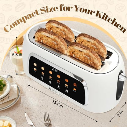 Tesslux 4 Slice Toaster, Touchscreen, 1.5" Long Wide Slot, 1300W, White - color: White