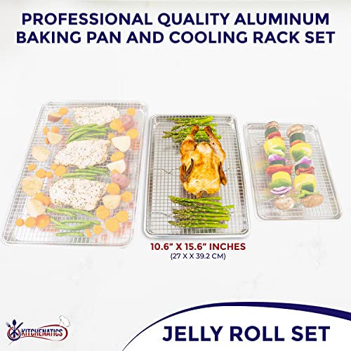 KITCHENATICS Jelly Roll Baking Pan and Rack Set Nonstick 10.6x15.6 - size: 10.6" x 15.6" Jelly Roll Pan & Rack Set