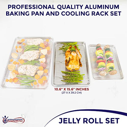 KITCHENATICS Jelly Roll Baking Pan and Rack Set Nonstick 10.6x15.6 - size: 10.6" x 15.6" Jelly Roll Pan & Rack Set