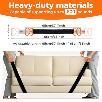Furniture Moving Straps for Lifting Heavy Objects 2Pack – Adjustable 37.4"–65" Moving Straps with ABS Handles 600 LBS Capacity Heavy Duty Furniture Lifting Straps, Grocery Bag Holder